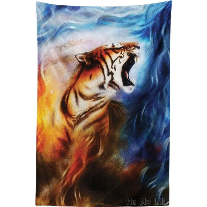 Safari By Ho Me Lili Гобелен Wild And Angry Tiger Portrait Blue Brave Mammal Forest King Roar Print Настенный декор