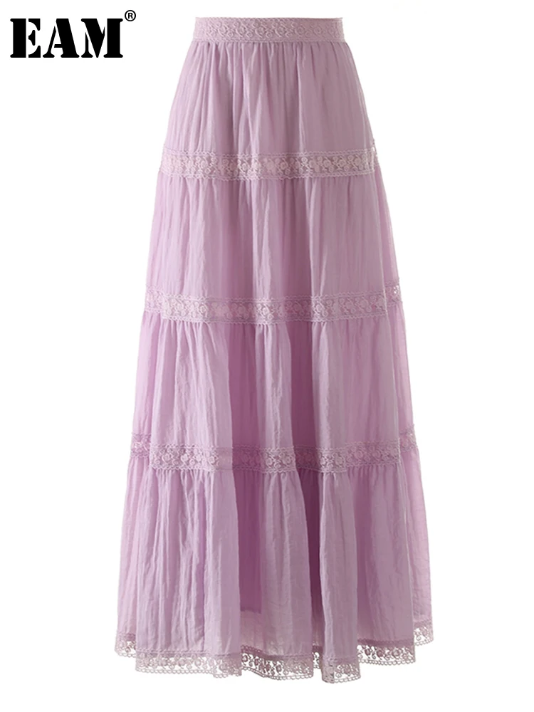 

[EAM] High Elastic Waist Purple Lace Elegant Cake A-line Half-body Skirt Women Fashion Tide New Spring Autumn 2023 1DH0223