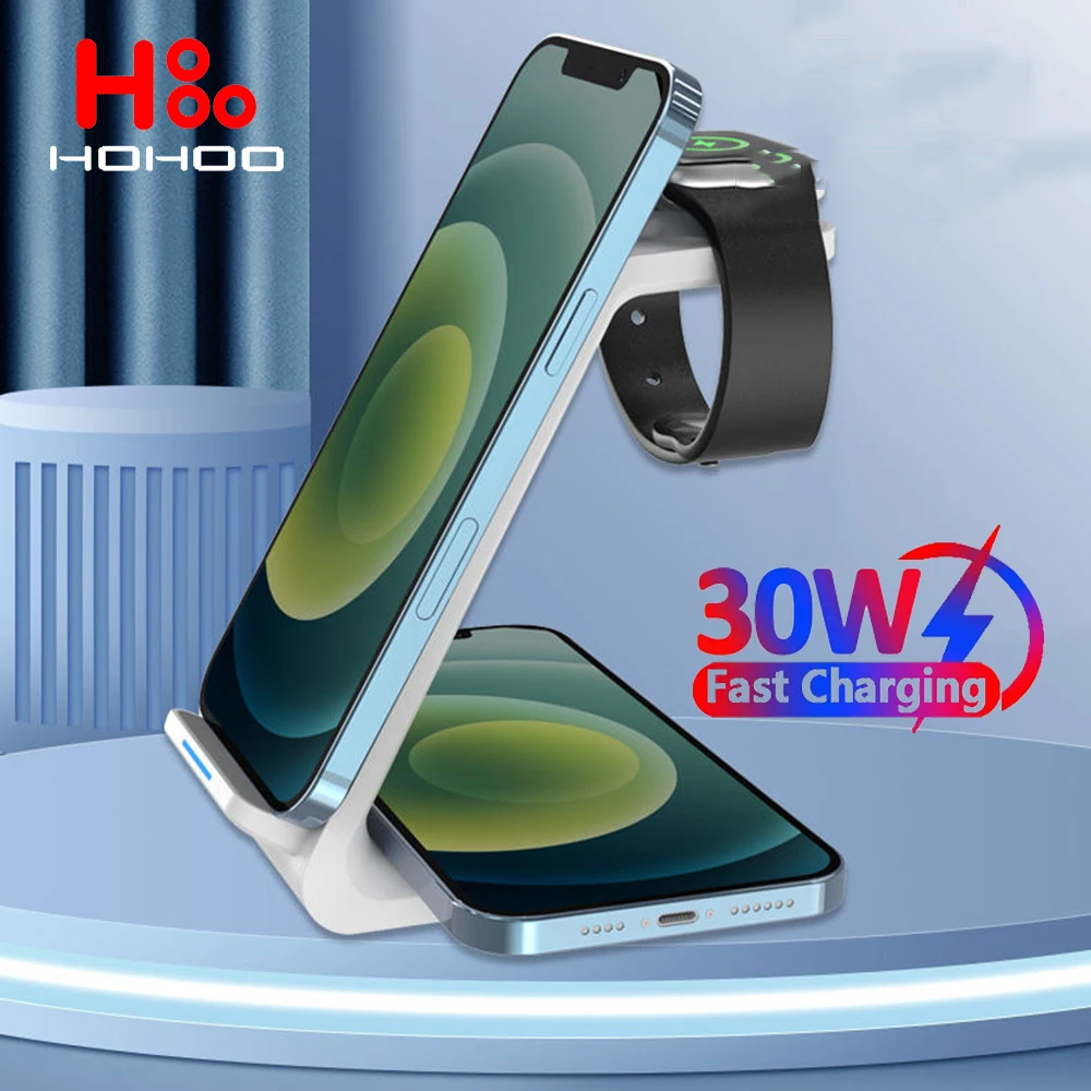 30 Вт Беспроводная зарядка для Galaxy S24 Ultra S23 S22 Z Flip 5 Fold Buds iPhone 15 14 13 11 Max plus mini Apple Watch