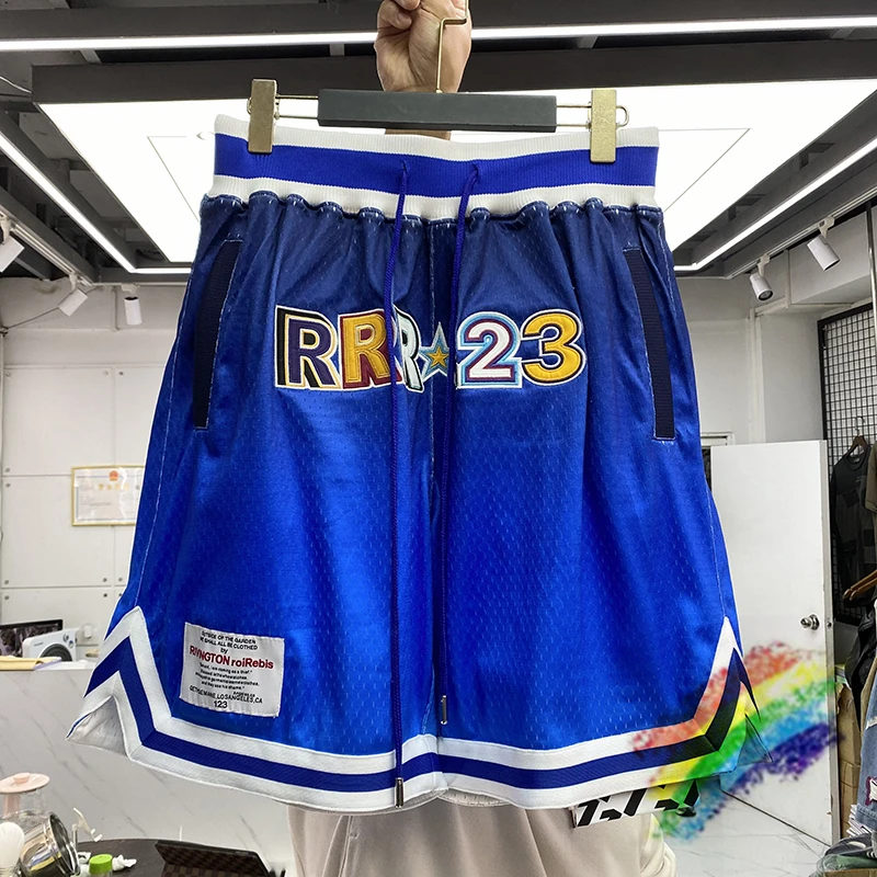 

Blue RRR123 Basketball Shorts Men Women High Quality Embroidered Logo RRR 123 Board Shorts Breathable Breeches