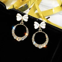 bow zircon earring bowknot hoop earrings women girls elegant zircons drop circle earring fashion jewelry christmas gifts
