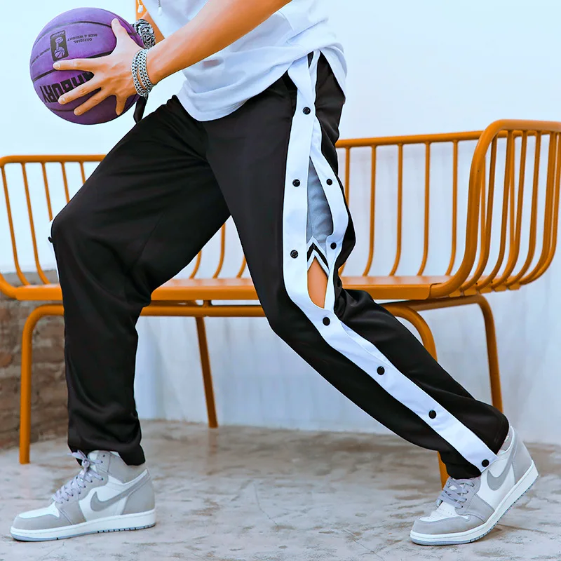 

Спортивные мужские брюки для баскетбола, тренировочные полноразмерные брюки на пуговицах, свободные мужские брюки с боковым отверстием и п...