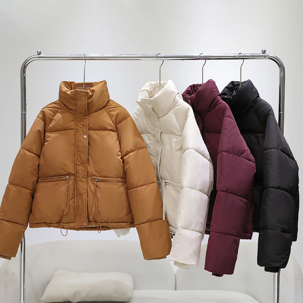 

Women Winter Warm Thick Parkas Solid Color Long Sleeve Stand Collar Zipper Jackets Coat Female Padded Outerwearig Puffer Outwear