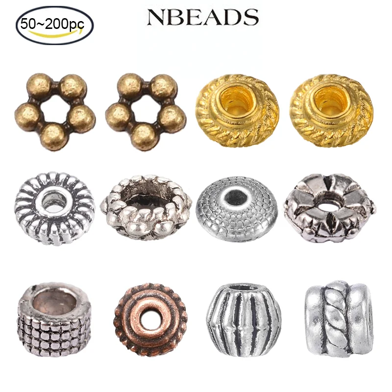 

Бусины-разделители из тибетского серебра, 50-200 шт., искусственное античное серебро, диаметр около 5 мм, толщина 1,5 мм, отверстие 1,5 мм