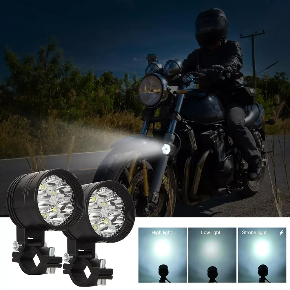 

6LED Motorcycle Work Light External Auxiliary Light Spotlight 3 Modes 6000K White 200M Long Range Waterproof Headlight