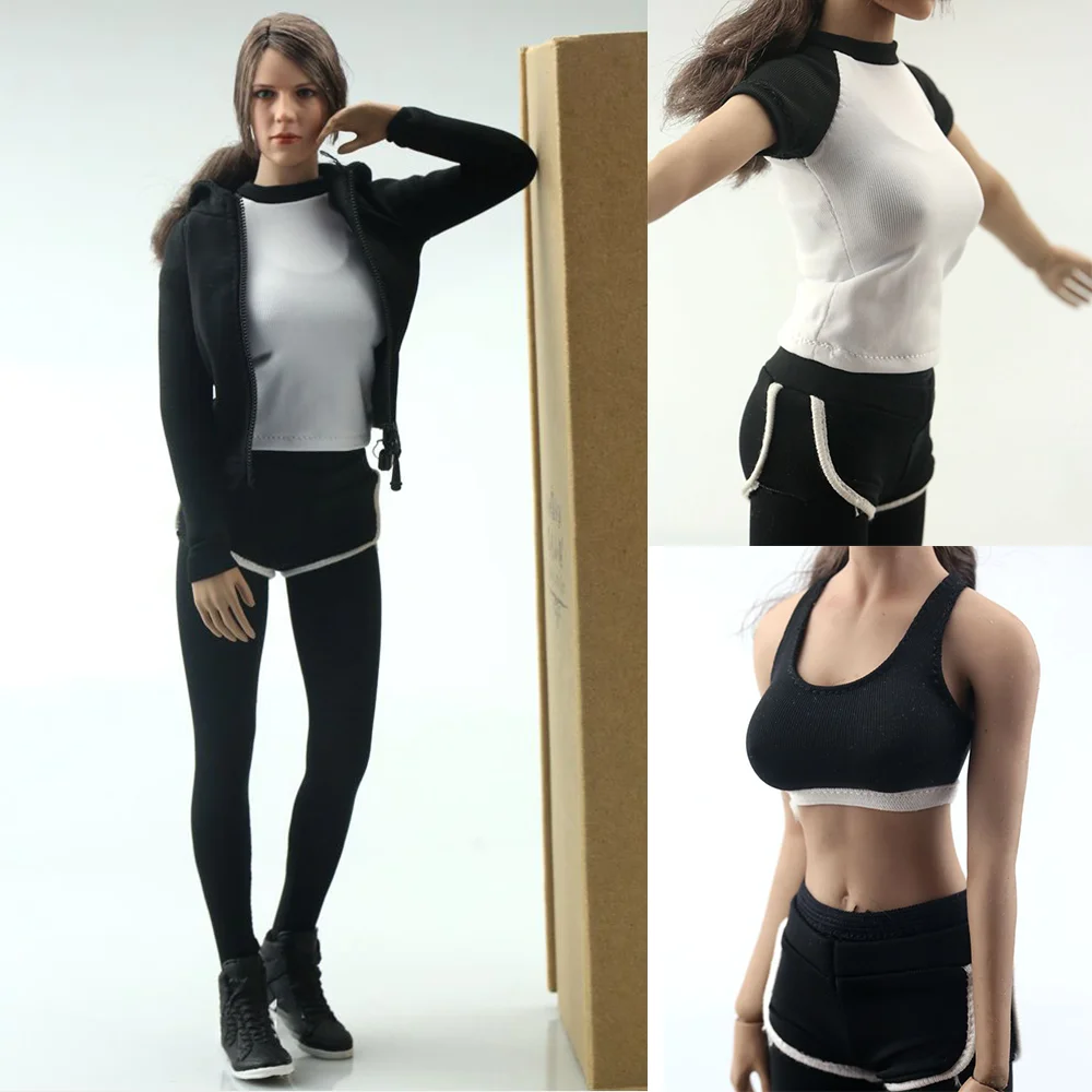 

FA007 1/6 Женская одежда для йоги, одежда для фитнеса, толстовка с капюшоном, спортивный жилет, шорты, костюм, комплект одежды для тела 12 дюймов