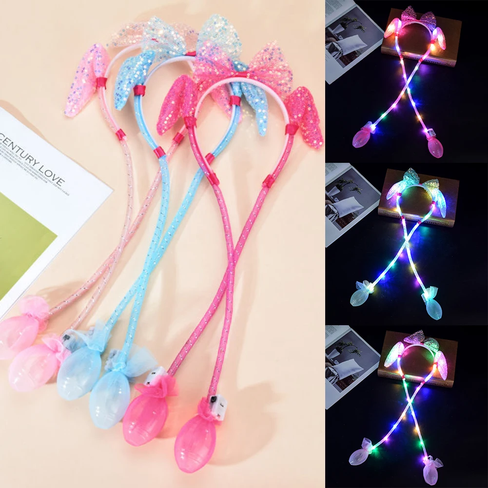 

Girls LED Luminous Hairband Moving Bunny Ears Headband Headwear Hair Bands Color Sequin Glow Ear Headband Hair Accessories