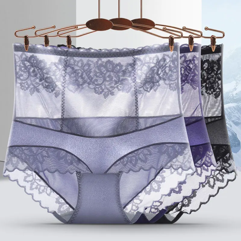 

Женские Кружевные Трусики с высокой талией, шелковые удобные прозрачные трусики с прострочкой, нижнее белье для девушек и женщин, сексуальное женское белье