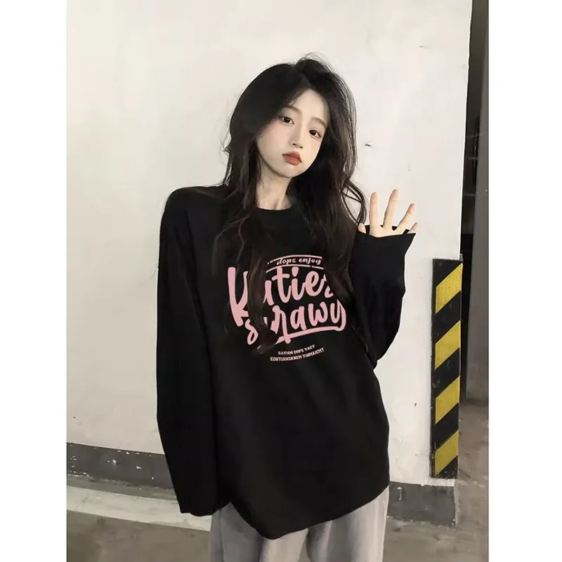 Женская футболка с длинным рукавом Повседневная Свободная круглым вырезом и