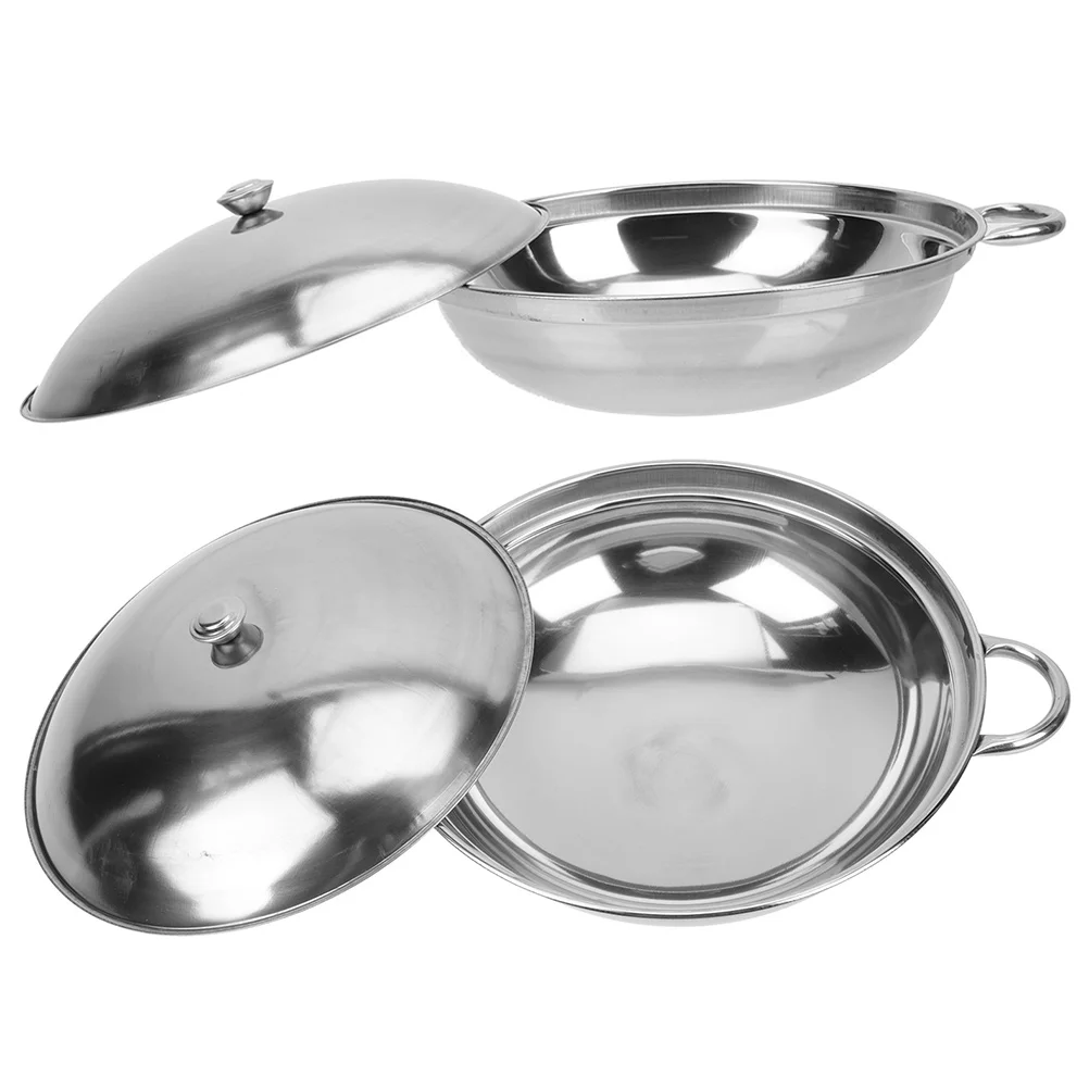 

Stainless Steel Wok Pan Lid Double Handle Everyday Pan Nonstick Frying Pan Shabu Pot Seafood Cookware Fits All Stoves