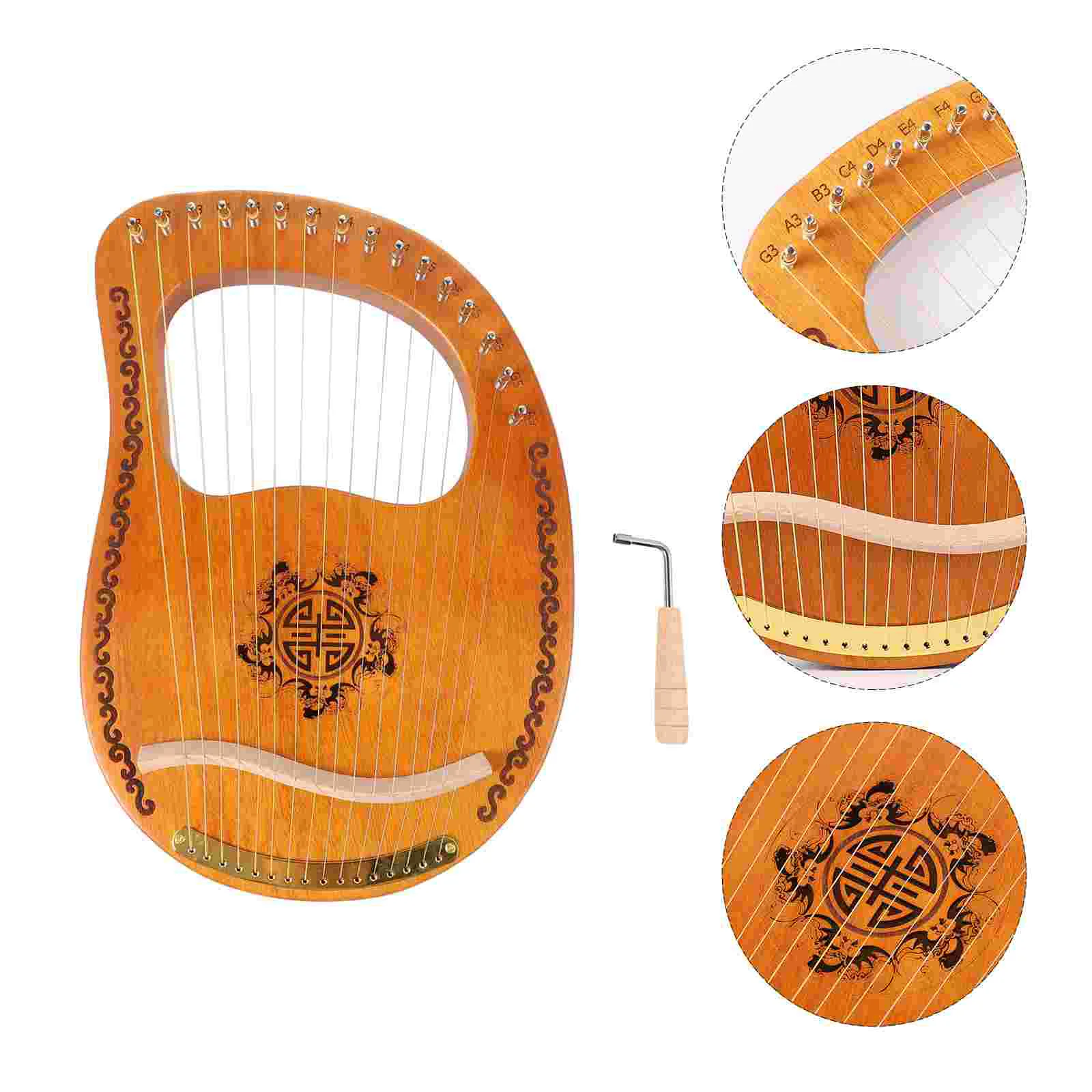 

Lyre Harp 16 Metal Strings Handheld Harp Mahogany Body String Instrument