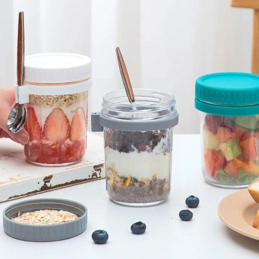 

10 Oz Kitchen Overnight Oats Container Mason Jars Breakfast Oatmeal Nut Oatmeal Container Cup Container Cereal Yogurt Salad D5z2