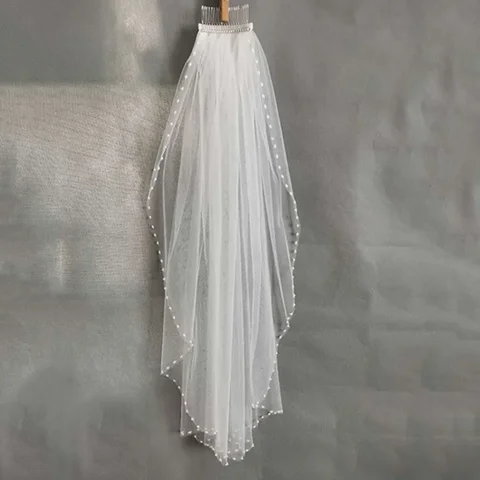Белая свадебная фата lvory длиной до локтя, 1 яруса, свадебная фата с вырезанными кристаллами краями и гребнем, Стандартная отделка