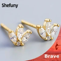 new 925 sterling silver queen crown stud earrings clear zirconia 18k gold plated earrings for women fine jewelry engagement gift