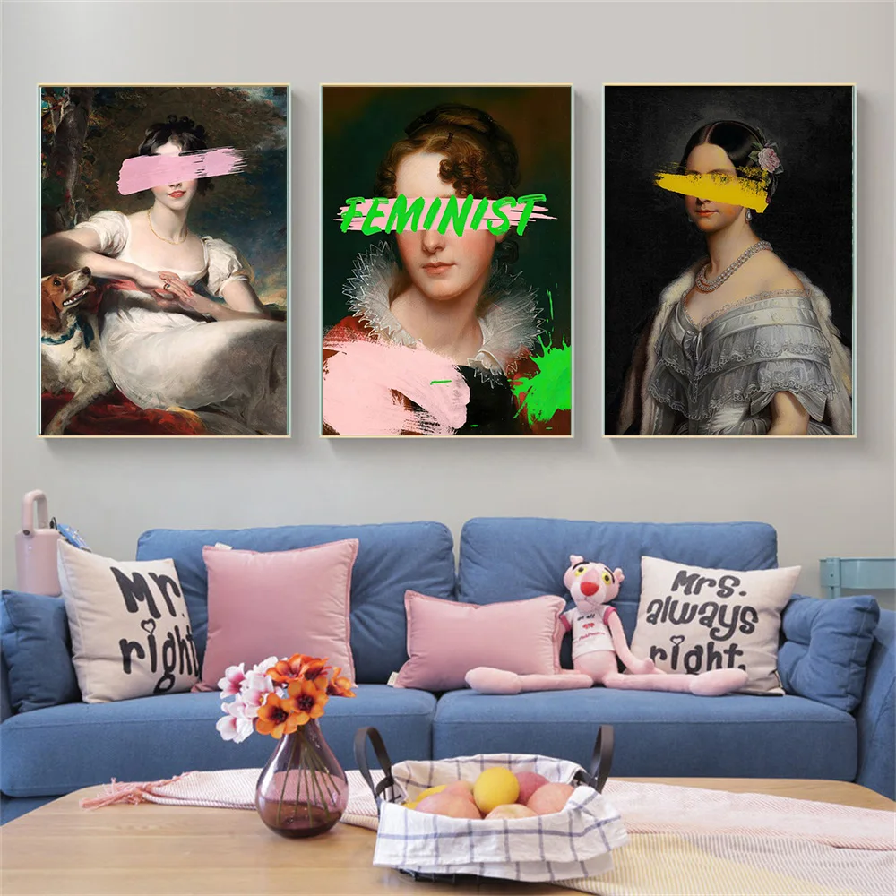 

Medieval Vintage Lady Portrait Canvas Painting Abstract Feminist Woman Eyes Art Poster Prints Wall Pictures For Room Home Decor