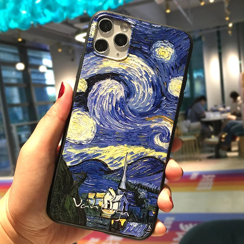 

Van Gogh Starry Night Canvas Paintings Phone Case for Iphone 11 12 13 Pro Max Wheat Field Sunflower Protection Case for Iphone