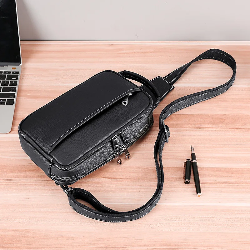 Fashion Chest Bag for Men Genuine Leather Sling Messenger Bag Shoulder Crossbody Bags Outdoor Male Daypack