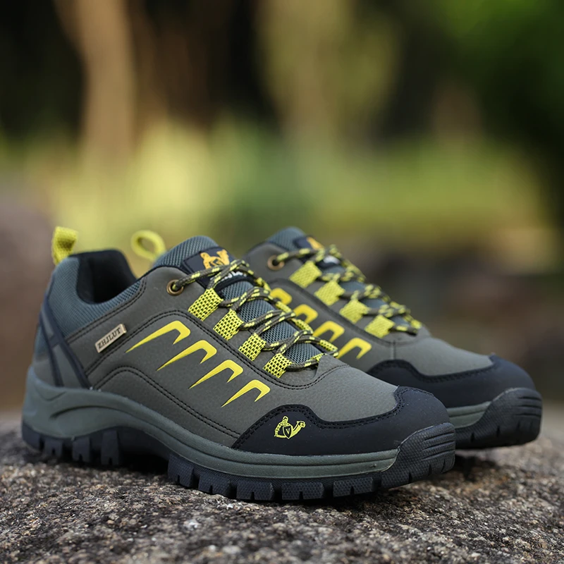 HIKEUP Spring Men‘s Outdoor Military Sport Designer Shoes Men Walking Shoes Trekking Leather Sneaker Women Size Comfortable