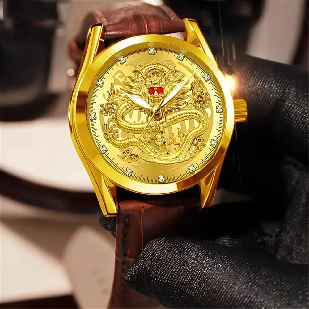 Элегантные Ретро Китайские Драконы Высококачественный Дизайн Мужские Кварцевые