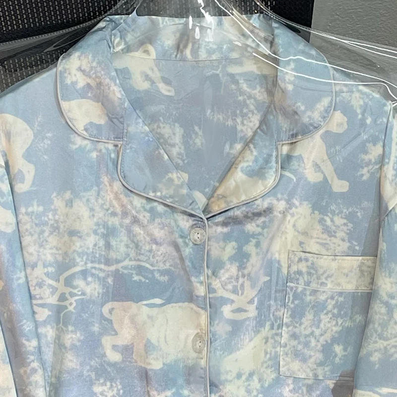 Autumn Ice Silk Pajamas Women's Long-sleeved Trousers Two-piece Set Ladies Silk Luxury Casual Home Wear Thin Loose Sexy Suit