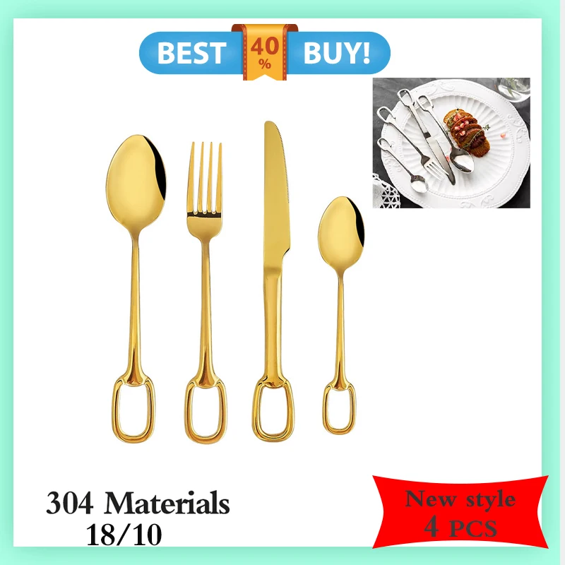 

4 шт., новый стиль, полые столовые приборы из нержавеющей стали 304