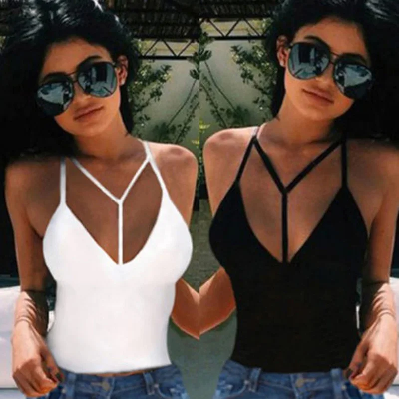 

Spaghetti Strap Top Women Halter V Neck Basic White Cami Sleeveless Cotton Tank Tops Women'S Summer Camisole