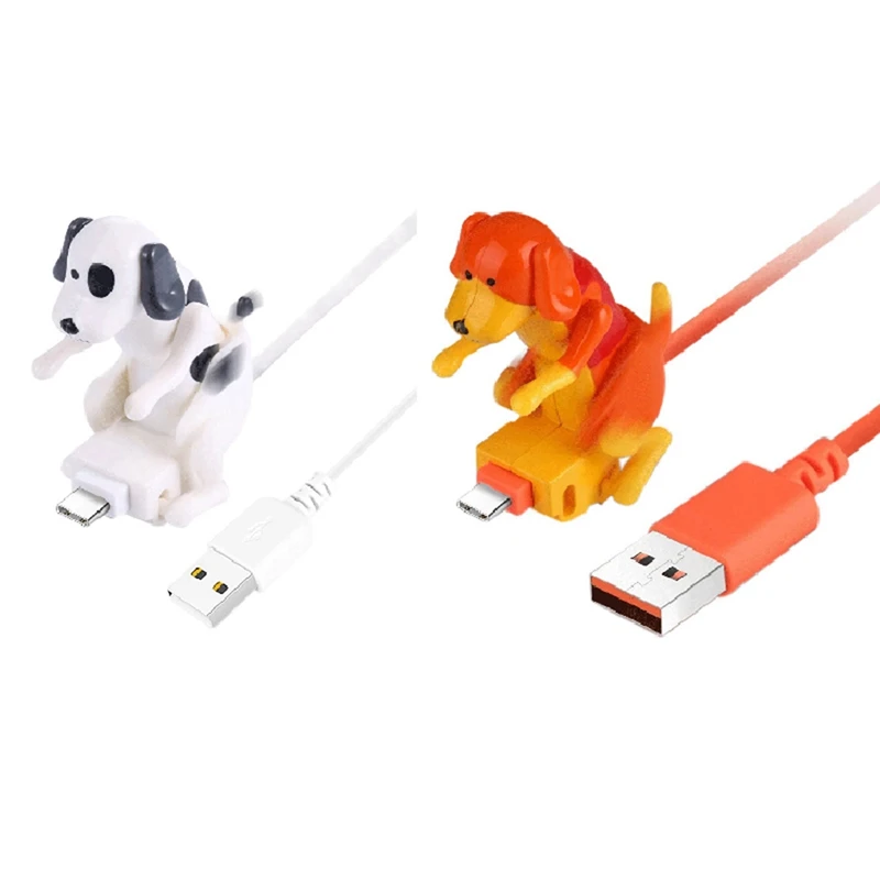 

2PCS For Type-C Fast Charger Cable Funny Humping Dog Smartphone Cable Charger 1.2M Charging Cable, White & Orange