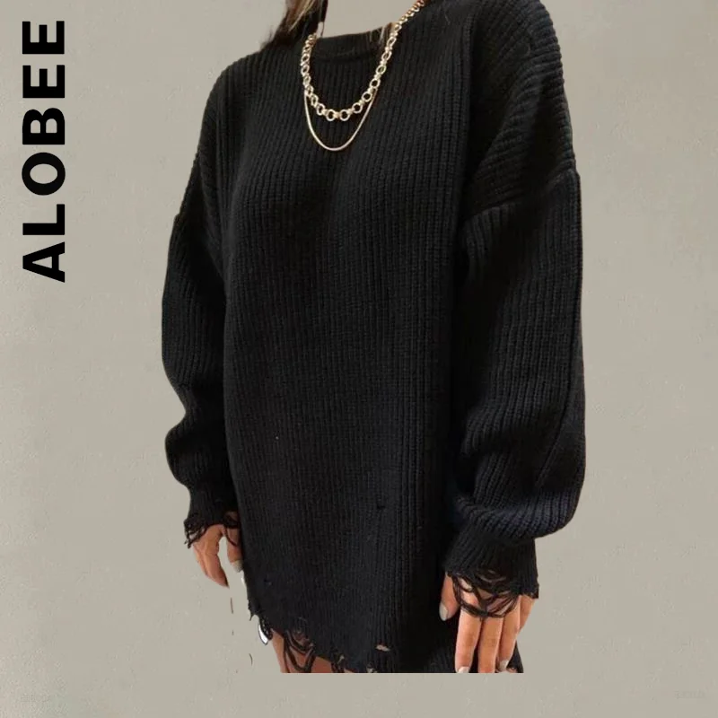 

Alobee Autumn Winter Short Dress Sexy Women Long Sleeve Sweater Dress Knitted Loose Cheap Korean Robe Holiday Female Clothing