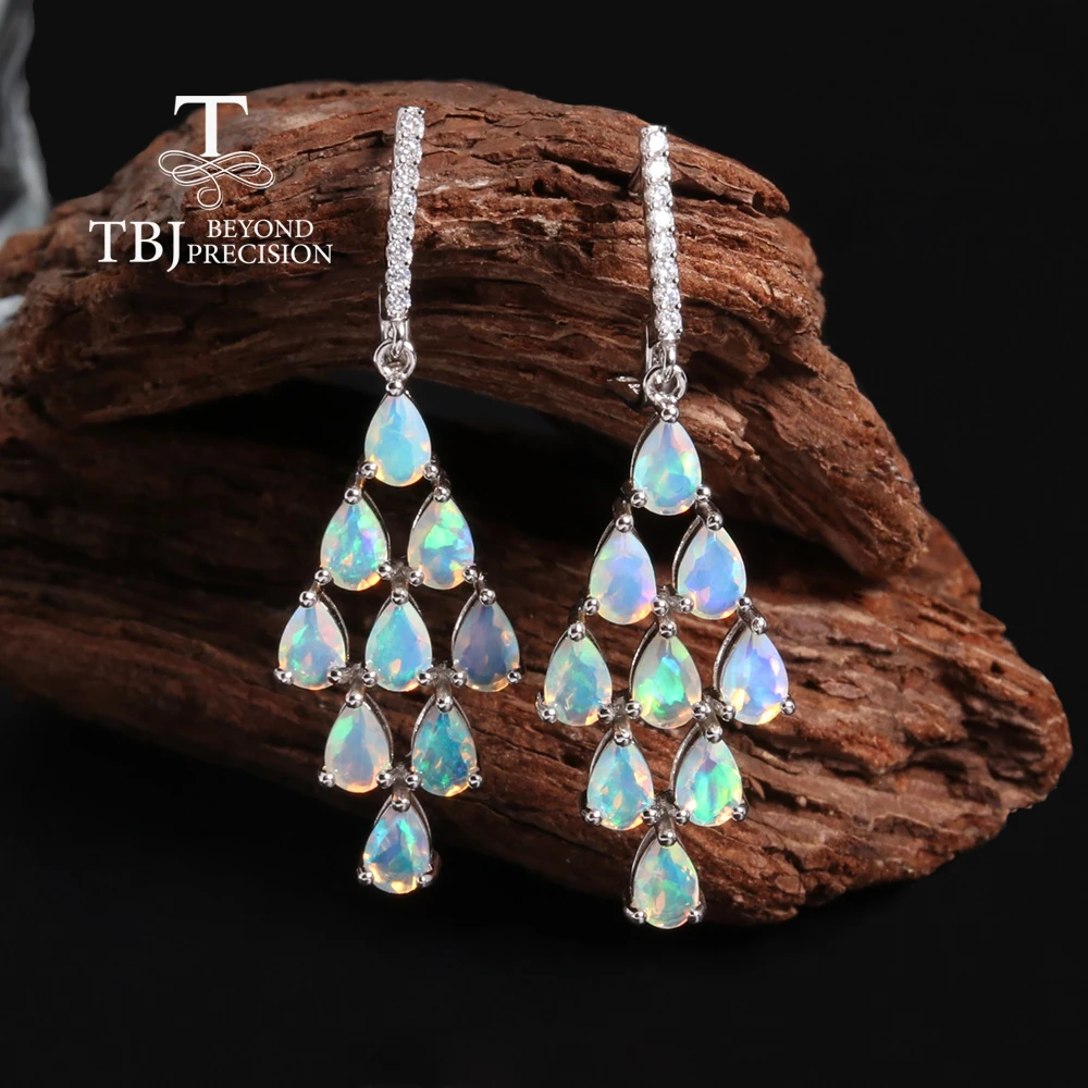 Женские длинные серьги из серебра 925 пробы с натуральным опалом