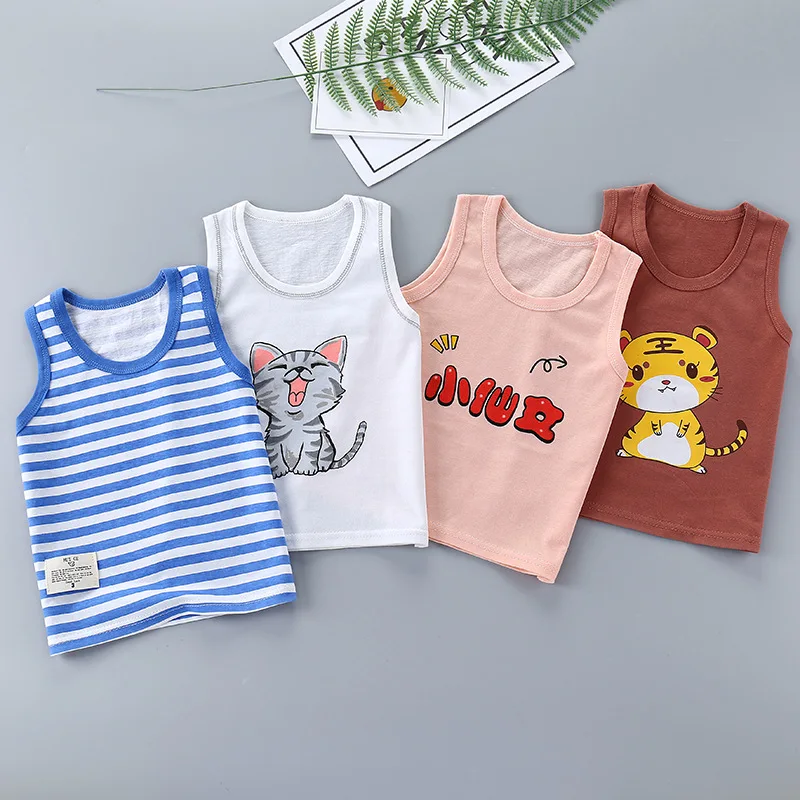 

3pcs Children's Vest Pure Cotton Summer Thin Children's Clothing Cartoon Boys and Girls Sleeveless Tops Single-piece Suspenders