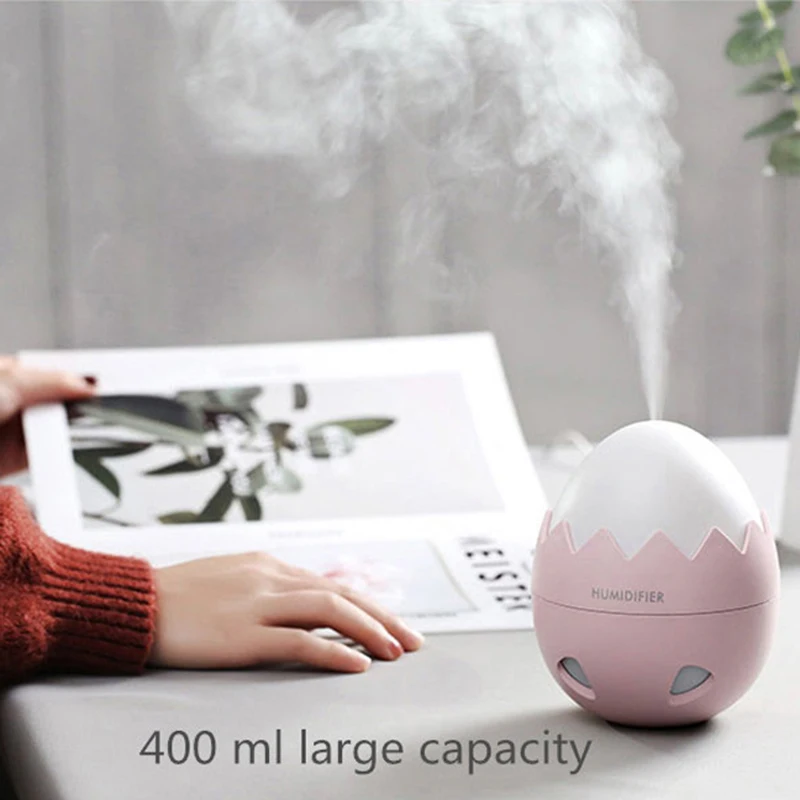

400ml Eggshell Car Air Freshener Ultrasonic USB Mute LED Light Air Purifier Mist Maker Household Small Office Desk Diffuser