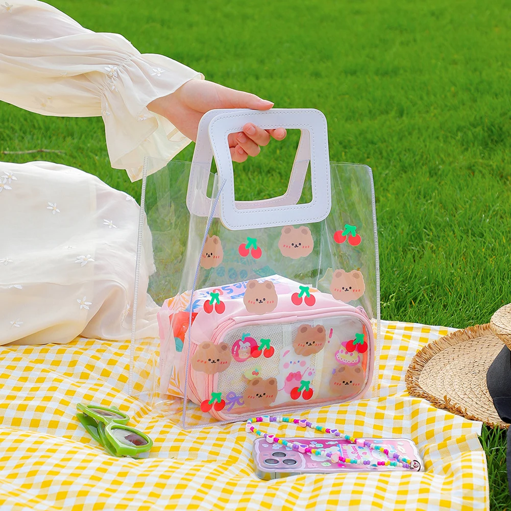 

Летние Удобные уличные дорожные пляжные сумки для хранения, женская сумка с мультяшным медведем, Прозрачная женская пляжная дорожная сумка