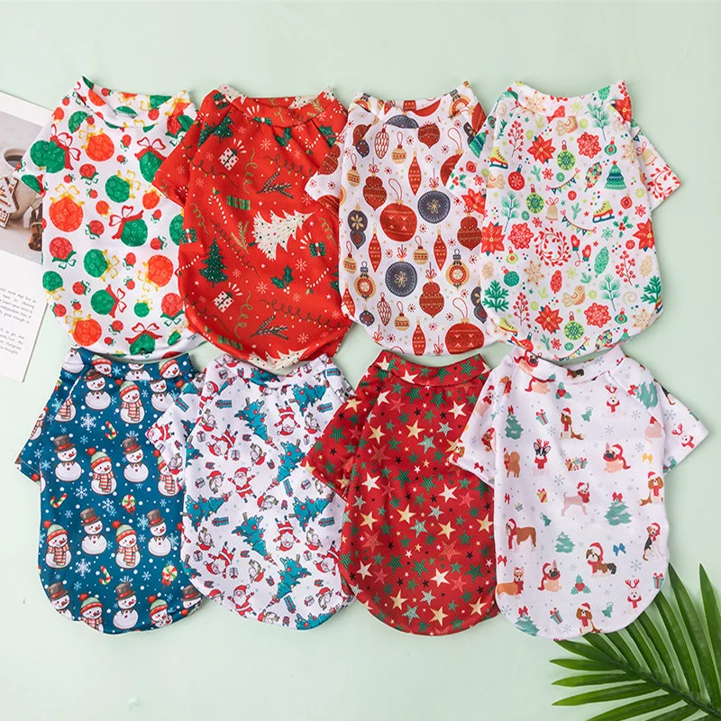 

Christmas New Dog Clothes Printed Teddy Cartoon Pet Vest Summer Clothes Small Dog and Cat Clothes