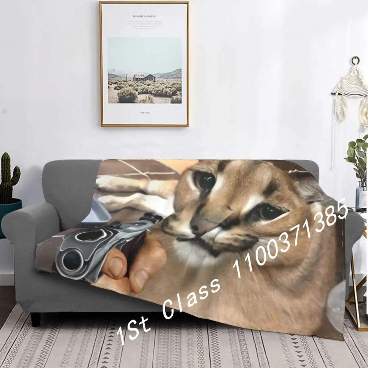 

Funny Big Floppa Blanket Softe Autumn Warm Flannel Cat Throw Blankets for Sofa Office Bedroom Quilt