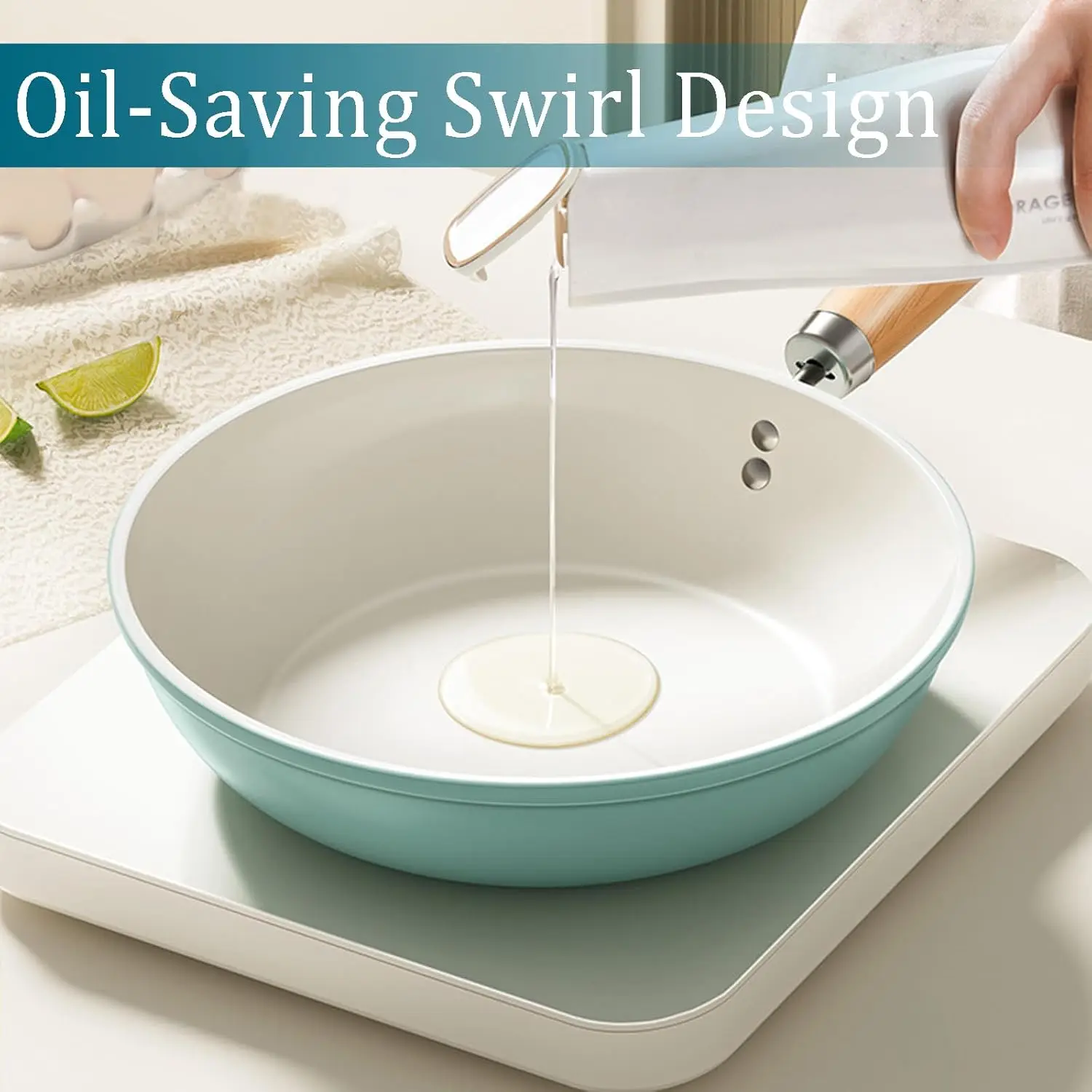 Антипригарная сковорода Qiubo с крышкой синяя керамическая индукционная плита