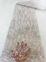 skirt trimming design banquet embroidery bead sequins craft prom heavy lace fabric wedding dress sewing nigerian wholesale tulle