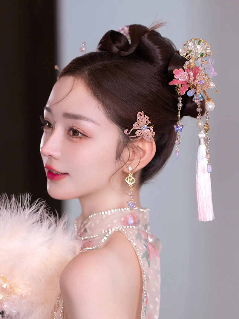 Набор аксессуаров для волос NiuShuya ручной работы цвет розовый/фиолетовый