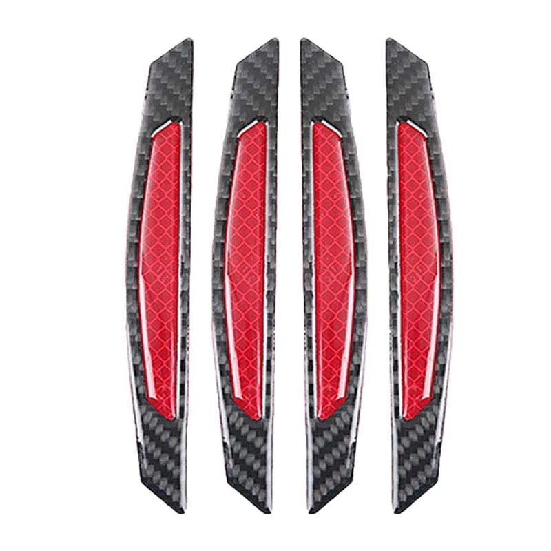

4Pcs Super Red Reflective Stickers Carbon Fiber Strips Car Side Door Edge Bumper Anti-Scratch Protection Guards Trim Stickers Un