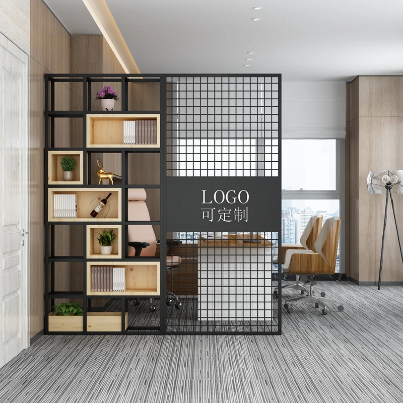 

Customized industrial wind screen porch living room dining room office partition rack cabinet iron grid wall mesh decoration
