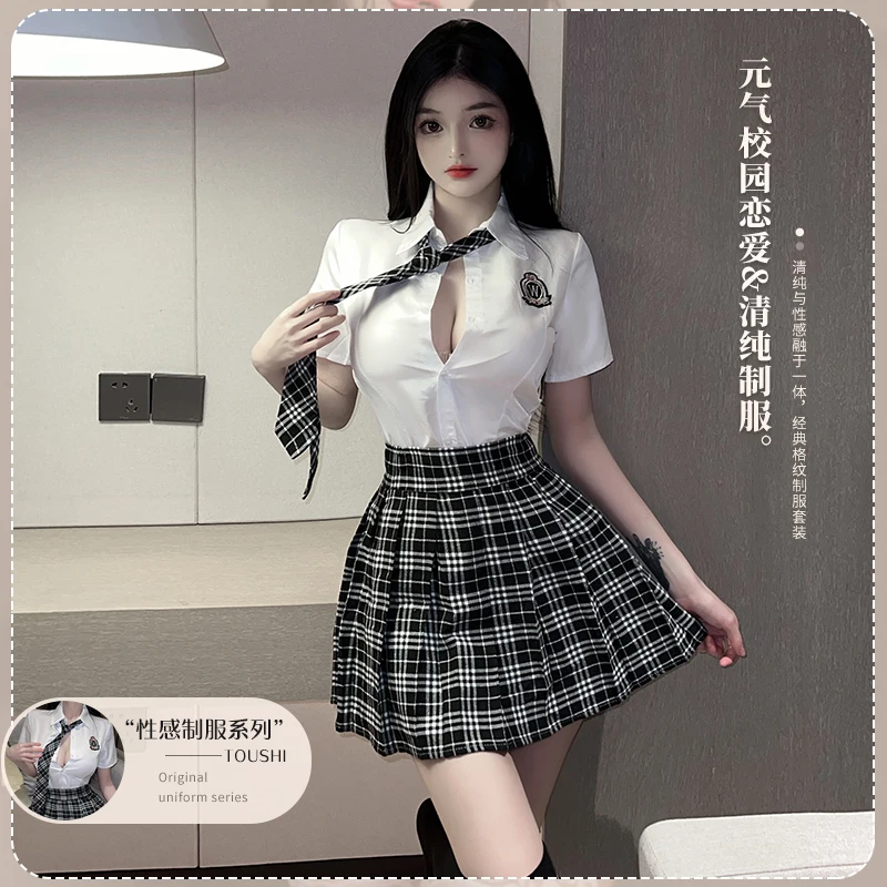 

Сексуальная Униформа JK pure desire, соблазнительная Студенческая одежда, клетчатый воротник в чистом японском и корейском стиле, Эротическое ни...