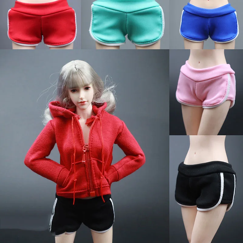 

Модная трикотажная Красная толстовка на молнии в масштабе 1/6, спортивные шорты, эластичные штаны для йоги, одежда, модель аксессуара для экш...