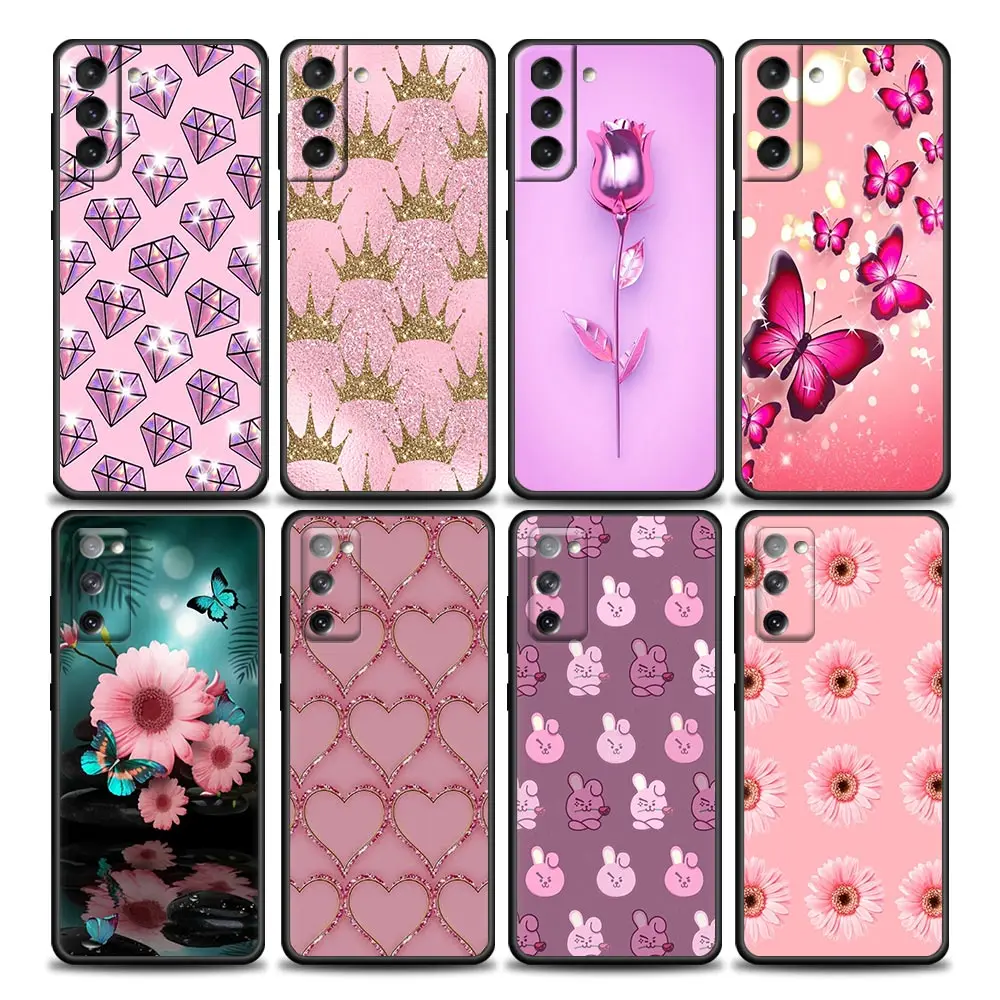 

Cute Pink Flower Animals Phone Case for Samsung Galaxy S7 S8 S9 S10e S21 S20 Fe Plus Note 20 Ultra 5G Soft Silicone Case