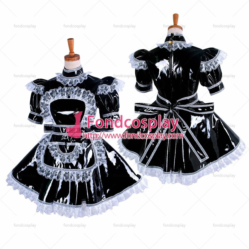 

adult sexy cross dressing sissy maid short Black heavy Pvc Dress Lockable Uniform Cosplay Costume Tailor-made[G350]