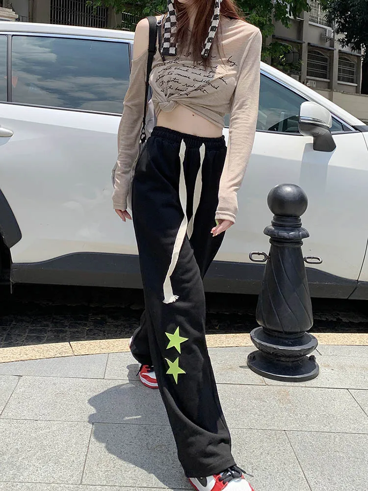 

Floor Length Sweatpants Lace Up Size Trousers Loose Wide Leg Women Pants Korean High Street Womens Clothes Fashion Pant