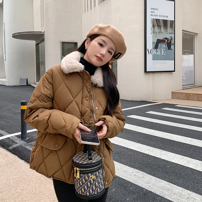 Winter coat female brief paragraph lambs wool colours 2022 winter new girlfriends leisure cotton-padded clothes coat lapels
