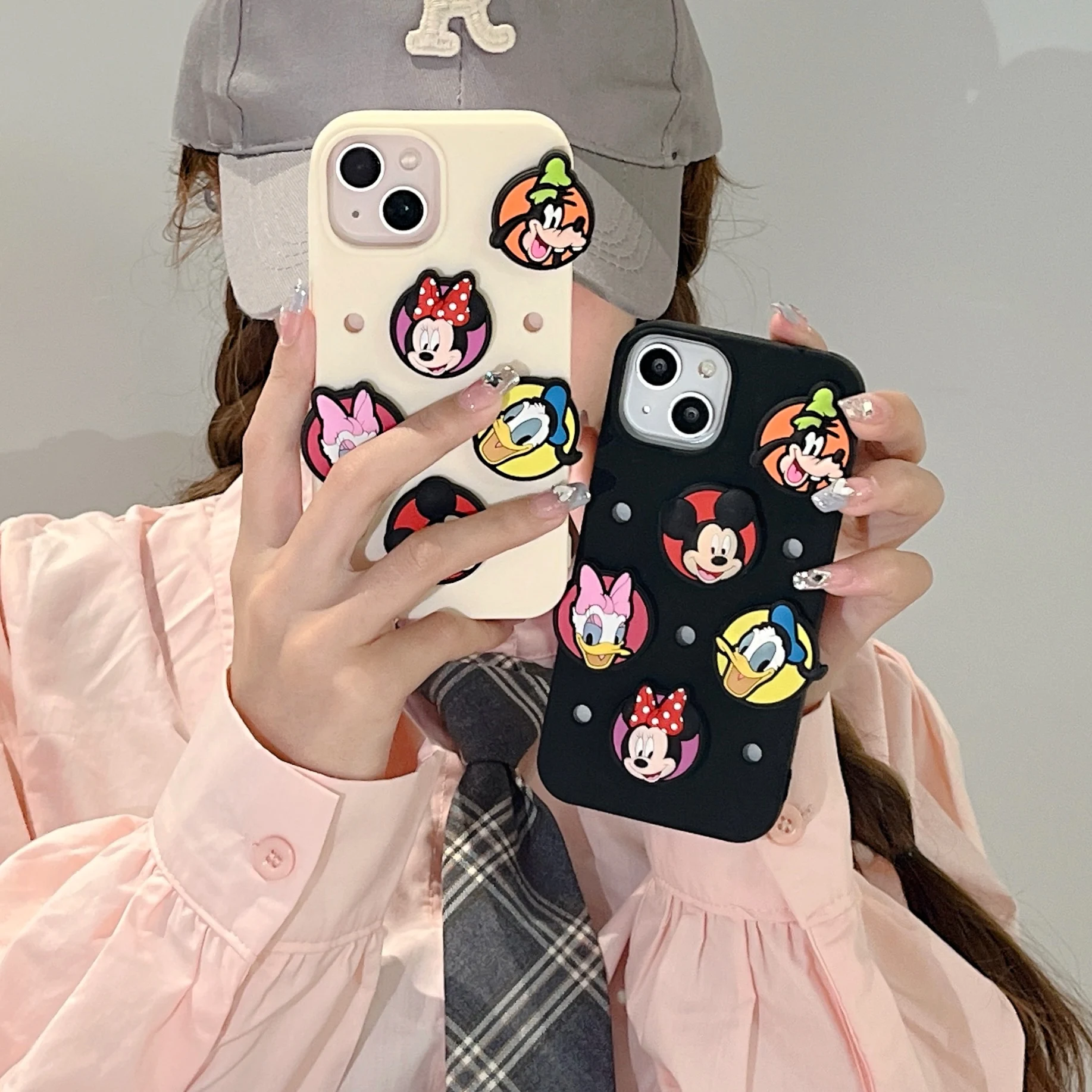 

Luxury Disney Mickey Mouse Goofy donald duck DIY 3D Stereoscopic Phone Cases For iPhone 14 13 12 11 Pro Max XR SE 2023 BackCover