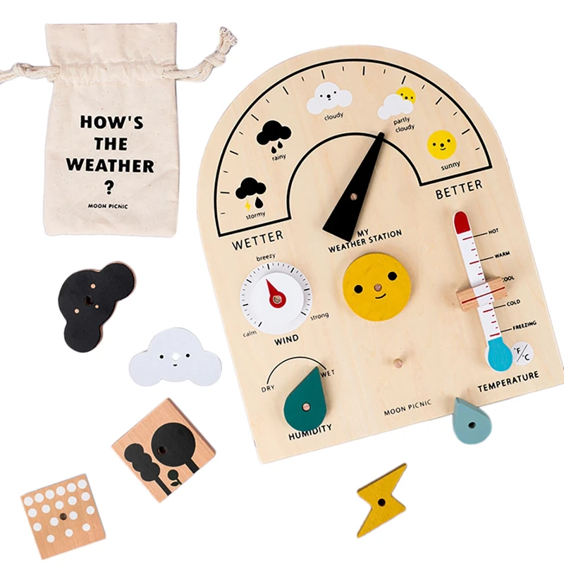 

Hot Sale Wooden Weather Station Toy Children's Kindergarten Toys With Cloud Droplets And Compass Science Cognition