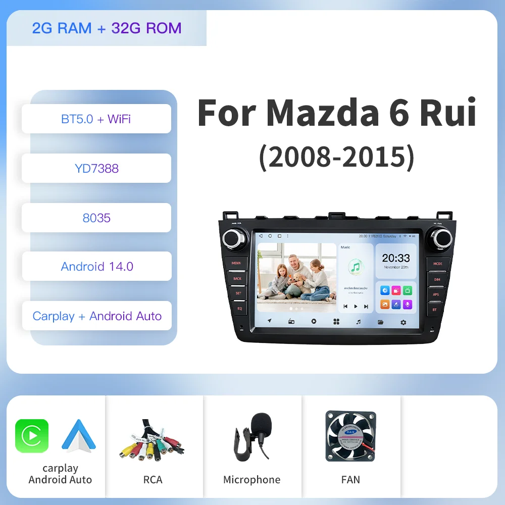 

Kapud 9-дюймовый Android 12 автомобильный радиоприемник мультимедийный плеер для Mazda 6 6 (GH) RUI 2008 2010 2012 2013 2015 навигация CarPlay GPS Auto 4G