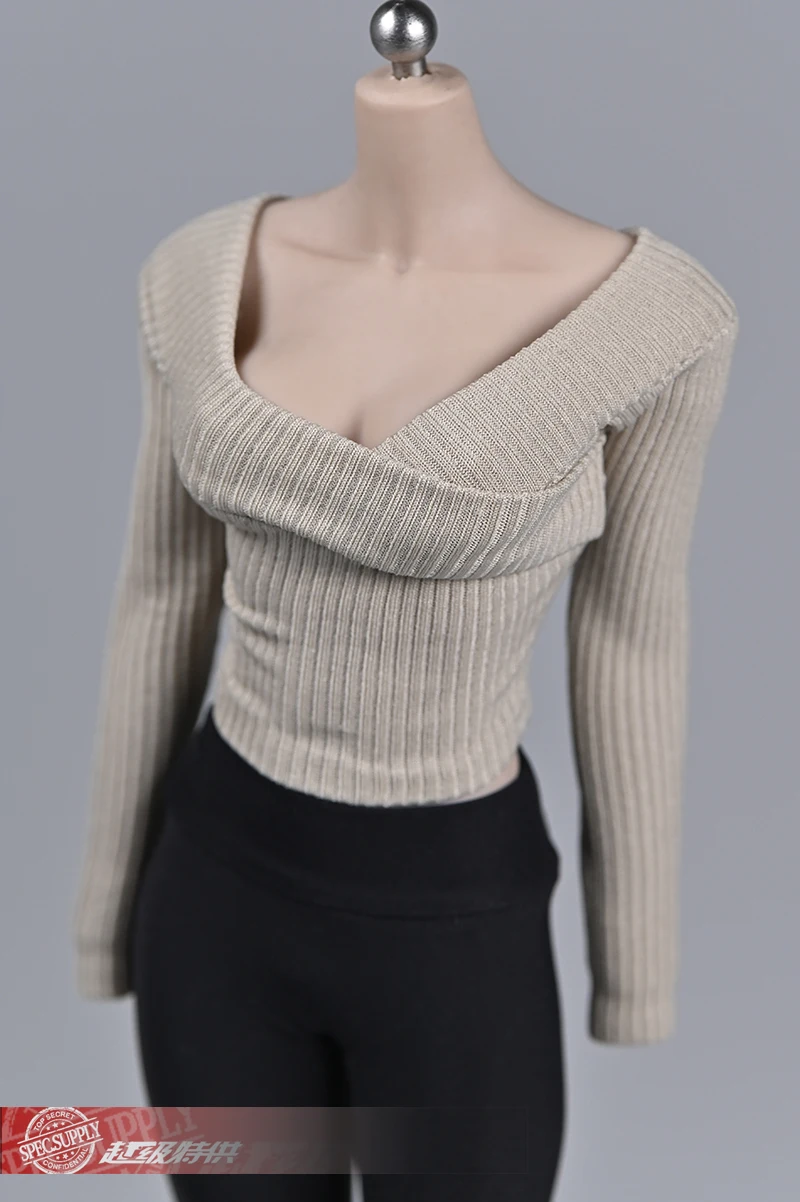 In Stock 1/6 Scale Female Colorful Knitting Wide-neck Sweater Out Shoulder Top for 12 Inch Seamless PH TBL Soldier Figure Body images - 6