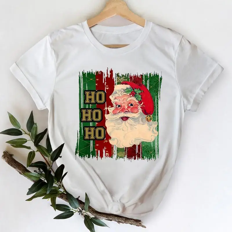 

Модные женские милые футболки с Санта Клаусом 90-х, Рождественский праздник, мультяшный зимний модный топ с принтом, футболка с графическим р...